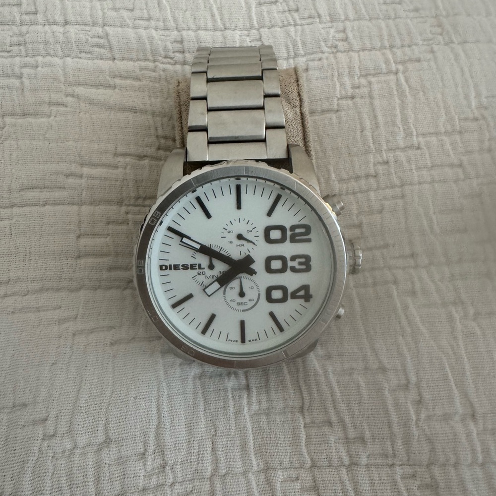 Diesel Silver White Dial Watch with Stainless Steel Band